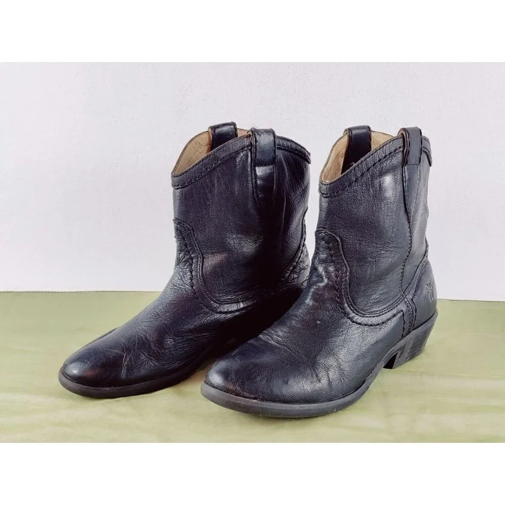 Kids Frye Black Leather Bootie Carson Shortie 13E Unisex Pull On Loops Western